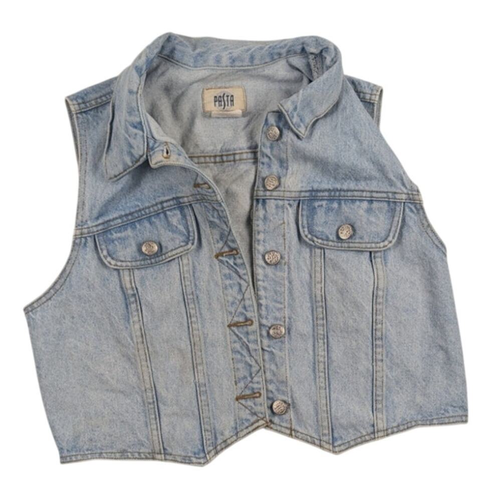 Vintage 90s Denim Light Blue Button Up Jean Vest Fits like Small - Made in USA